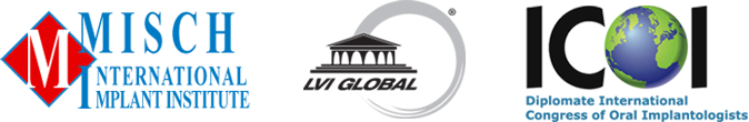 Logos of the Misch International Implant Institute, LVI Global, and Diplomate International Congress of Oral Implantologists
