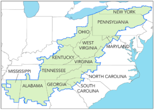 Map of the Appalachian region